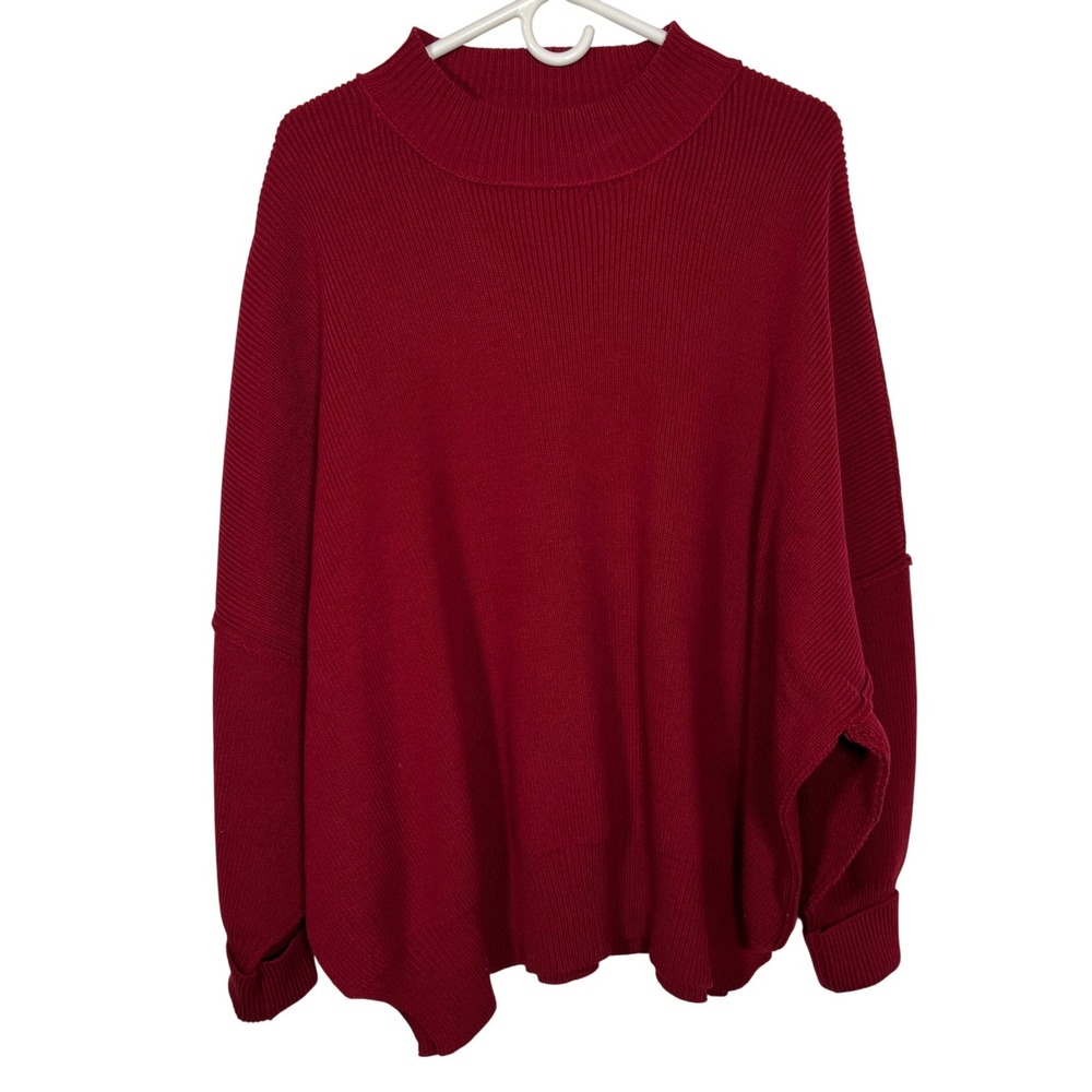 Zenana Ribbed Mock Neckβ Oversized Sweater Burgundy Red L/XL